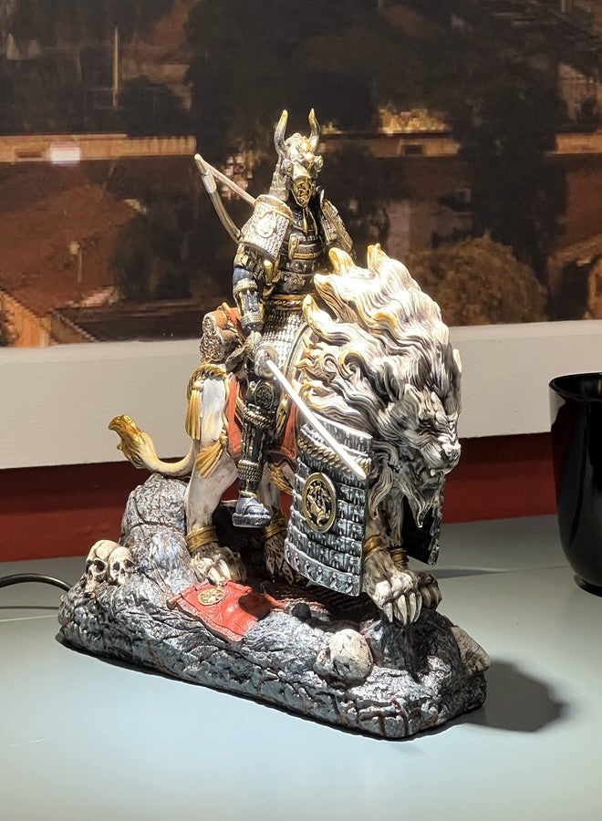 LOOYAR Medieval Ancient White Lion Samurai Warrior Resin Statue Ornament Figurine Craft for Home Living Room Porch Decoration Office Desk Desktop Table Arrangement Gift - Image 5